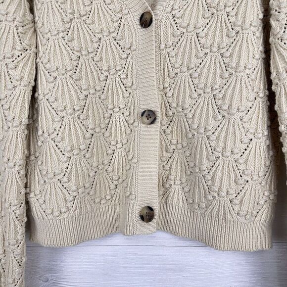Driftwood Nancy Cardigan Sweater Women L Cream Cotton V Neck Balloon Sleeve Boho - Picture 6 of 16